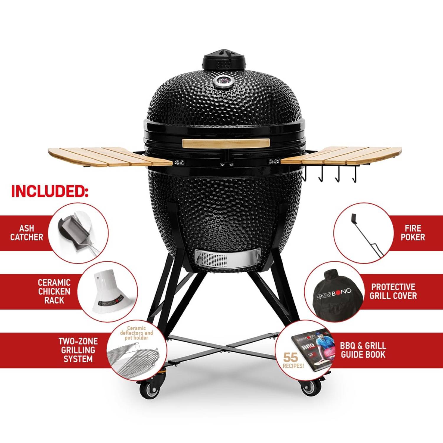 Kamado Bono Grande Ceramic Grill 23″ - Black