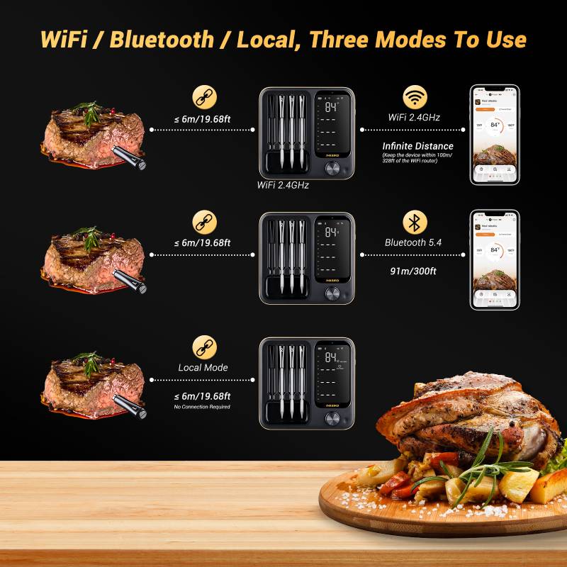 thumbnail image 2 of Inkbird IBBQ-4T Remote WiFi Meat Thermometer – BBQ Cooking Tool – Stainless Steel – UK Seller 2 of 3