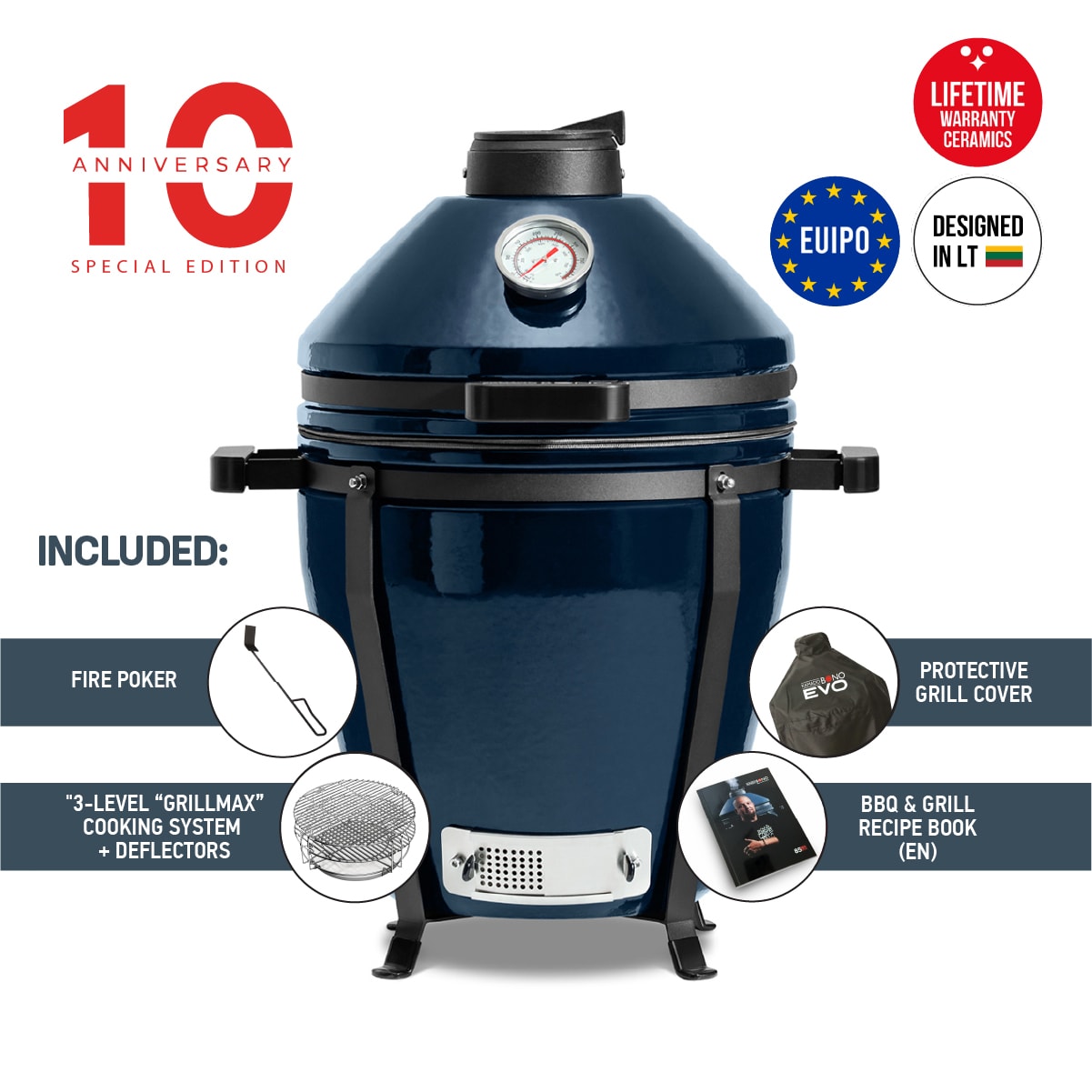 Minimo Navy EN Kamado Bono EVO Minimo 16″ Ceramic Grill Navy Blue