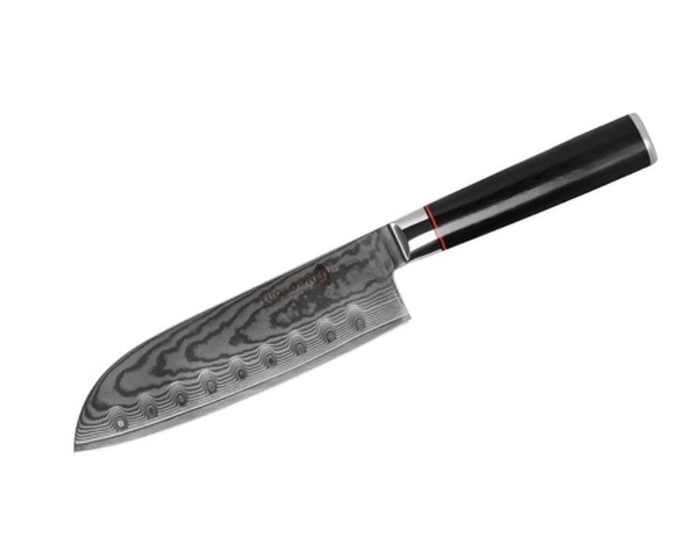 20fb4a31001aab65e0bd3668a932f00e Damascus santoku knife 18 cm with layered steel pattern — view 2