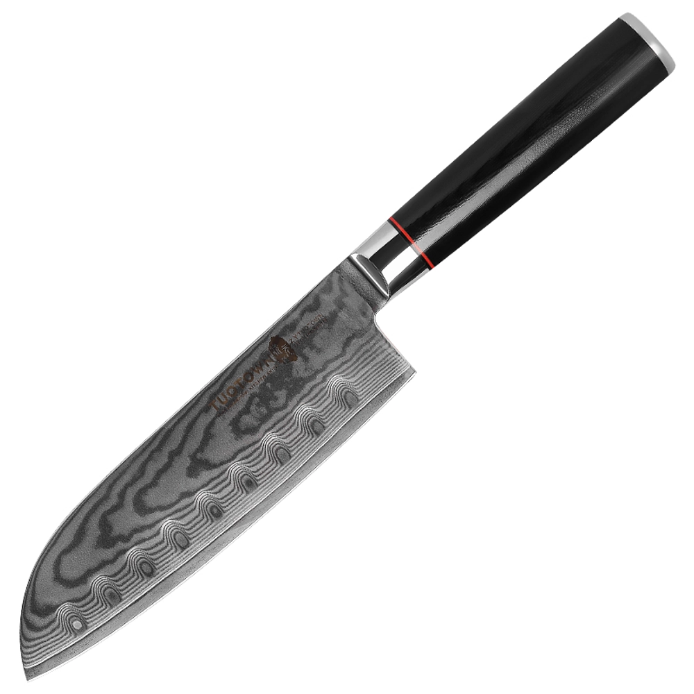 c2. h2w0Gcb Damascus santoku knife 18 cm with layered steel pattern — view 3