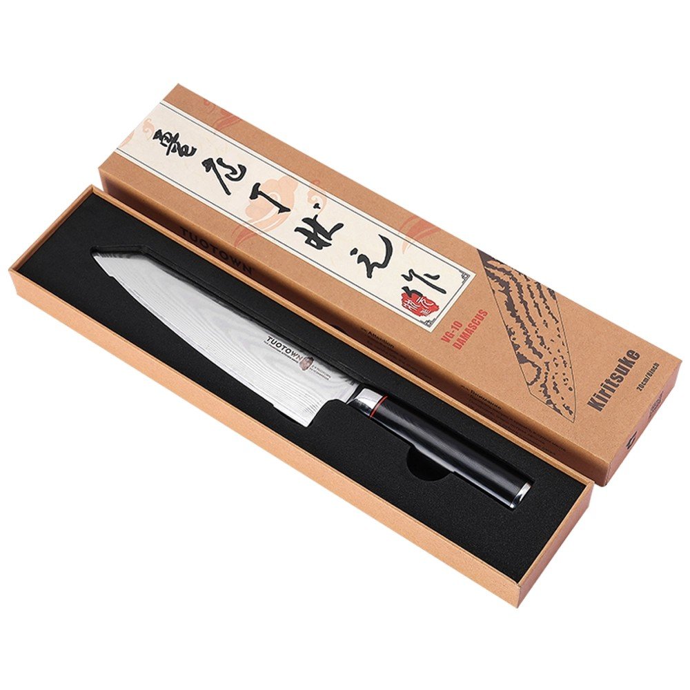 geras Damascus kiritsuke knife 20 cm with layered steel pattern